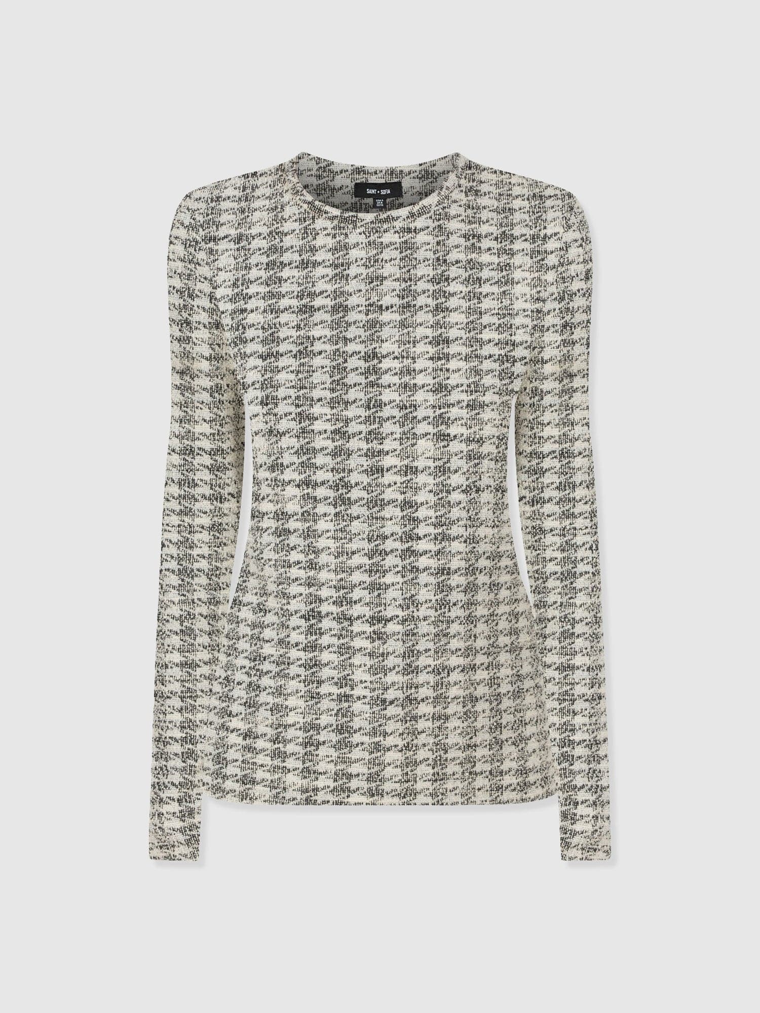 Glen Crew Neck Tee Long Sleeve - Cream Boucle - Women's T-shirts | Saint + Sofia® USA